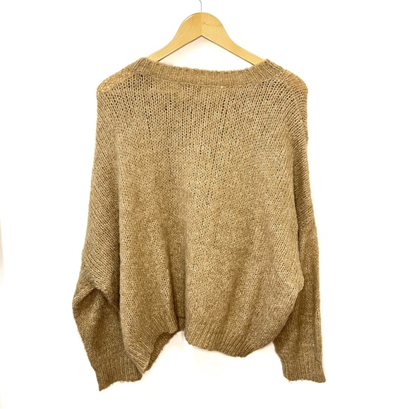 POL Fuzzy Knit Drop Shoulder Crew Neck Sweater Tan Size Medium - Picture 2 of 7